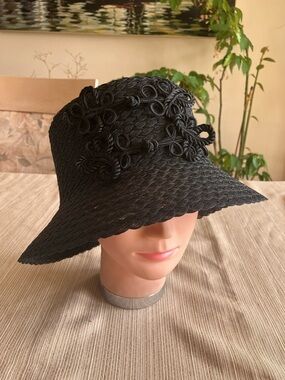 Black Bucket Hat with Decorative Knot Accents
